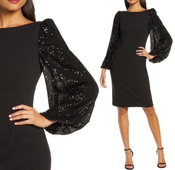 Eliza J Dresses & Skirts - Eliza J Black Sequin Blousen Sleeve Cocktail Dress US size 2